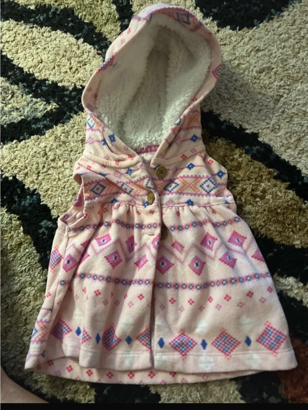 Carter's Pink Hooded Fleece Vest with Diamond Print
